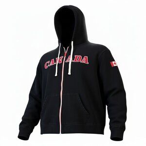 Canadiana Hudson’s Bay Black Full Zip Hoodie Sweatshirt Size XL